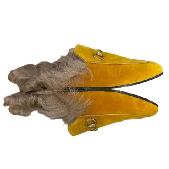 Gucci Princetown Velvet & Lamb Fur Slipper Horsebit Mule Loafer Flats EU 38 US 8 - Picture 6 of 9